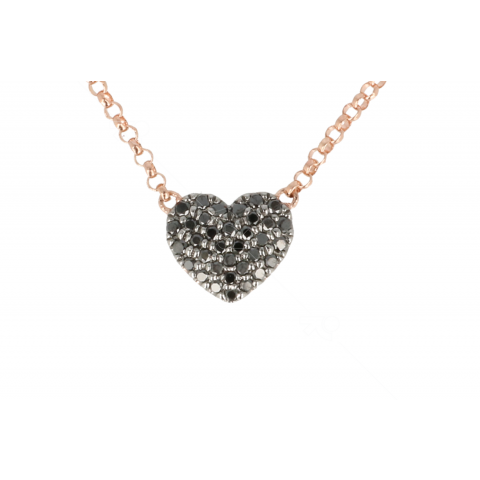 Yeva | 14carat Pinkgold Necklace | Black Diamond Heart