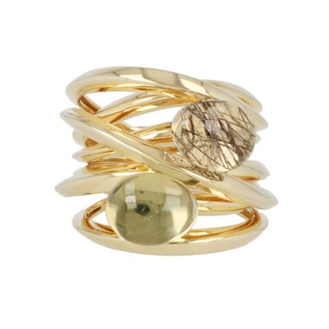 Sundrops | Ring 14 Carat Yellow Gold | Prasiolite & Rutilated Quartz
