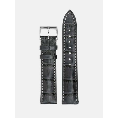 Meistersinger calf leather strap with crocodile grain | 20mm | anthracite with white stitching