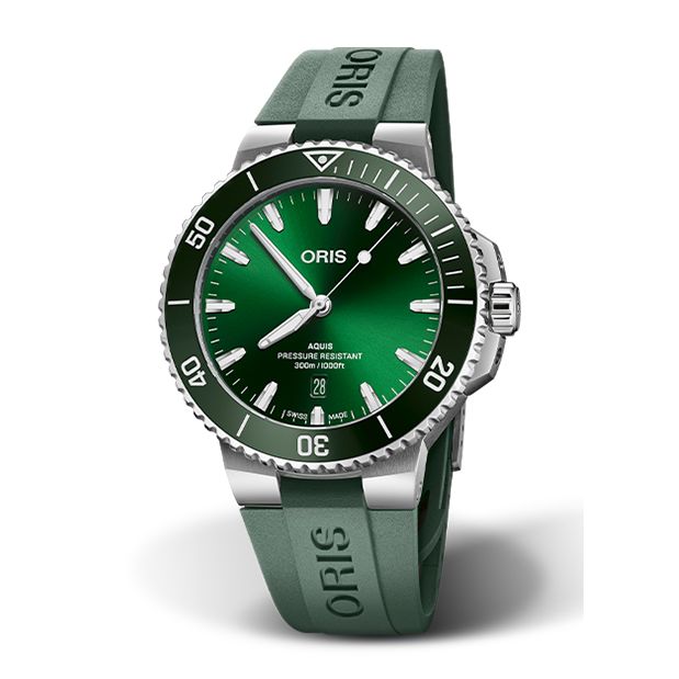 Oris Aquis Date Green Rubber 43.5mm 01 733 7789 4157 07 4 23 37FC Juwelier van Willegen Den Haag Juwelier van Willegen
